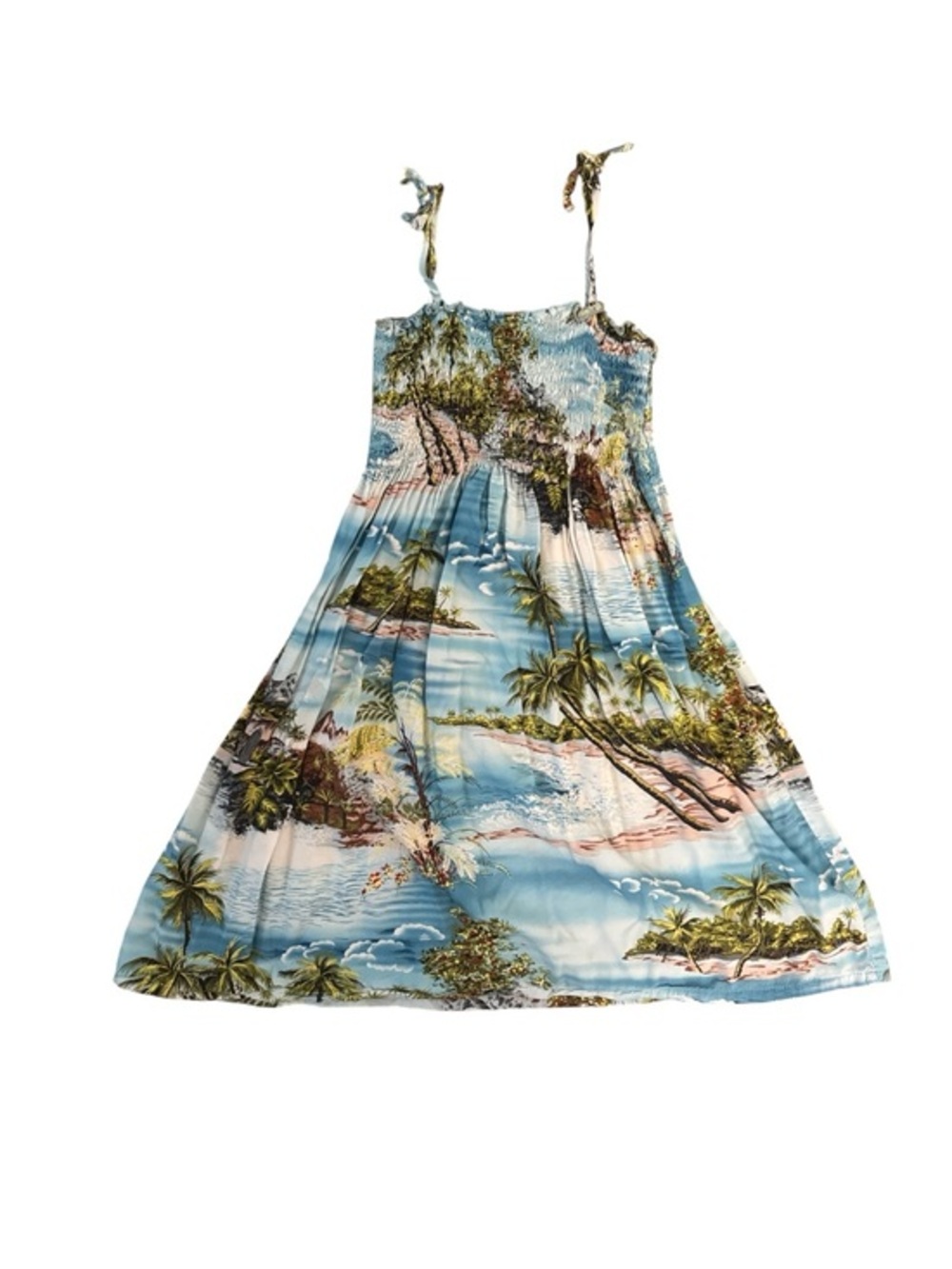 RJC Hawaii Tropical Island Print Sundress in Sky Blue Resort-wear Summer Dress